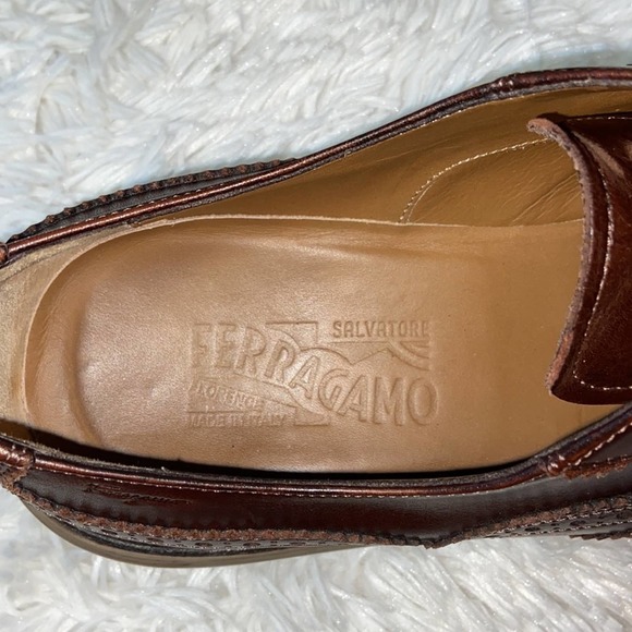 SALVATORE FERRAGAMO BROWN PLAIN TOE OXFORD LACE SHOES SIZE 11